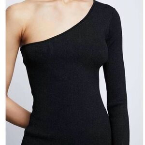 Bailey 44 Anaya Black Metallic Ribbed Knit One-Shoulder Sweater Top